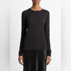 Vince Essential Long Sleeve Crew Neck T-Shirt Black Medium